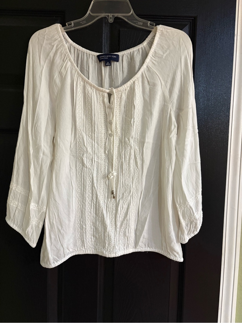 Jones New York White Peasant-Style Button Front Blouse